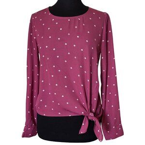 Women's SOCIALITE Brand Pink & White Blouse Geometric Dots Print Size SMALL